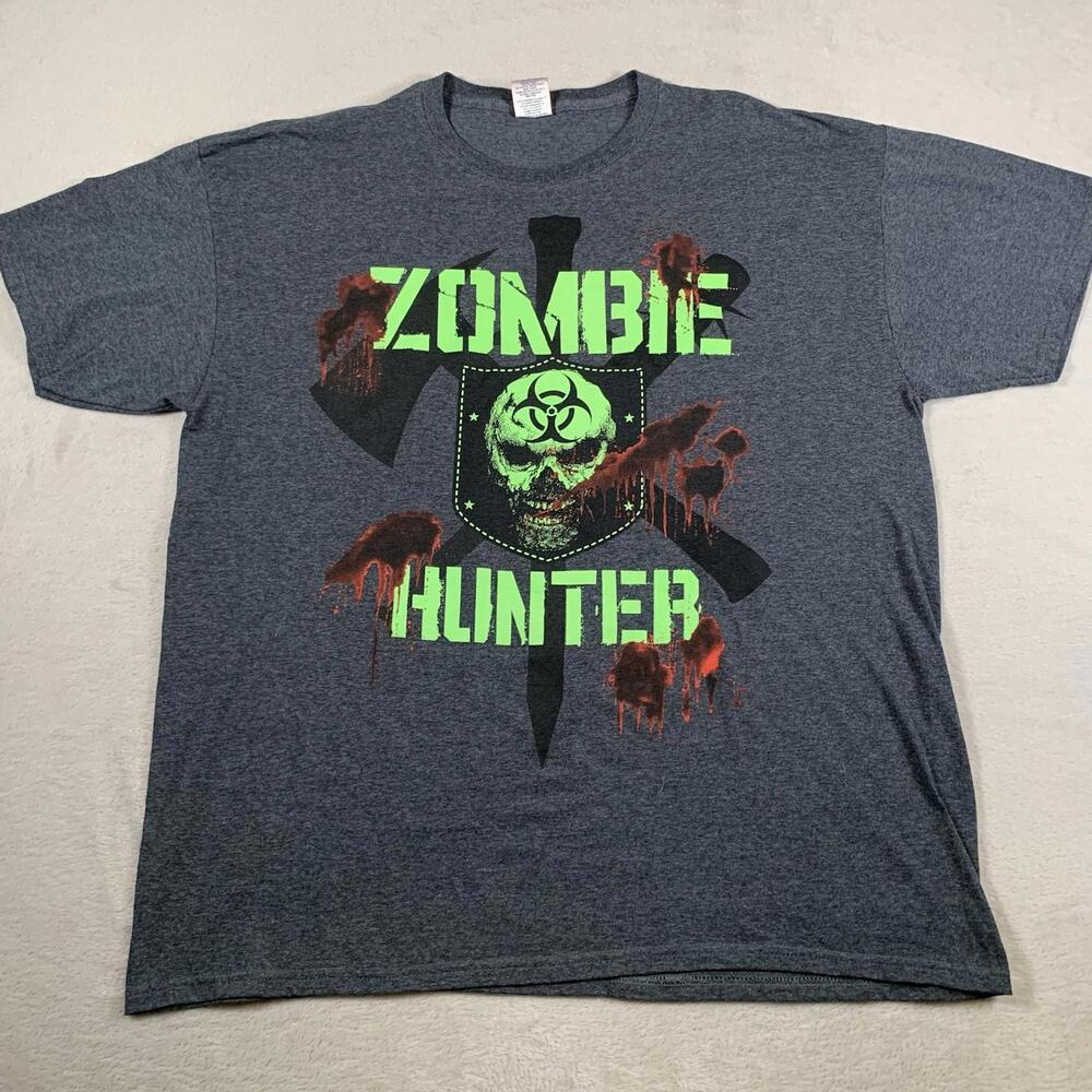 Zombie‎ Hunter Shirt XL Gray Halloween Dark Gray Y2K Horror Zombies Short Sleeve